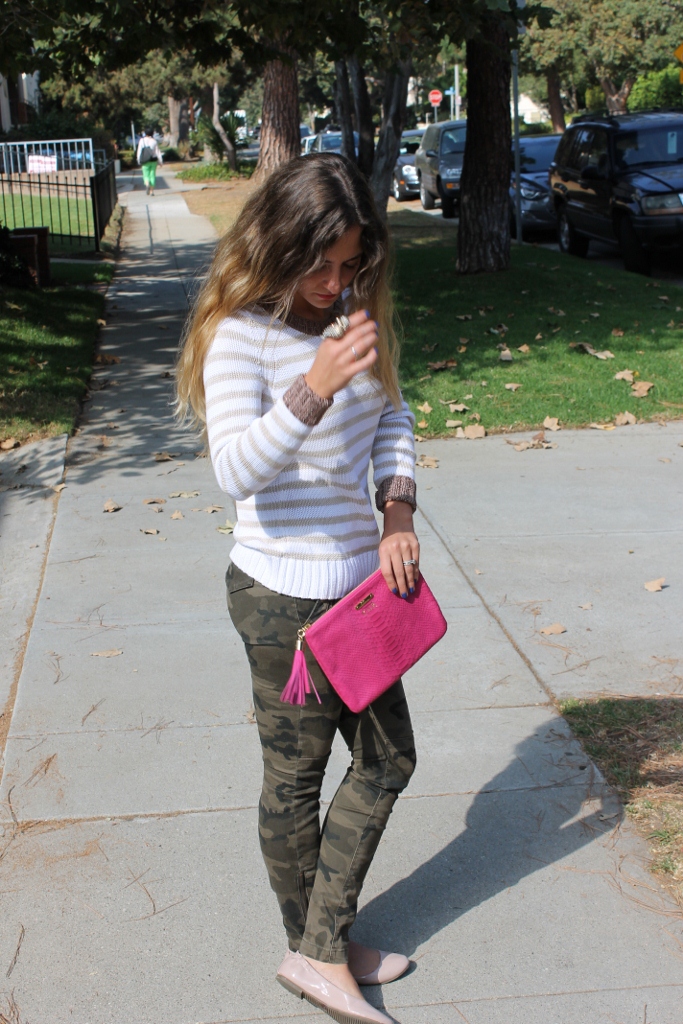 Pink shirt 2025 and camo pants